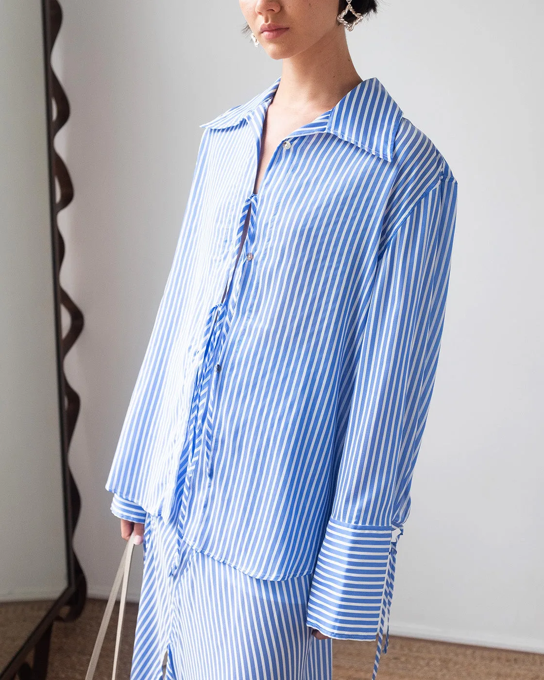 Saskia Shirt Satin Stripe Blue