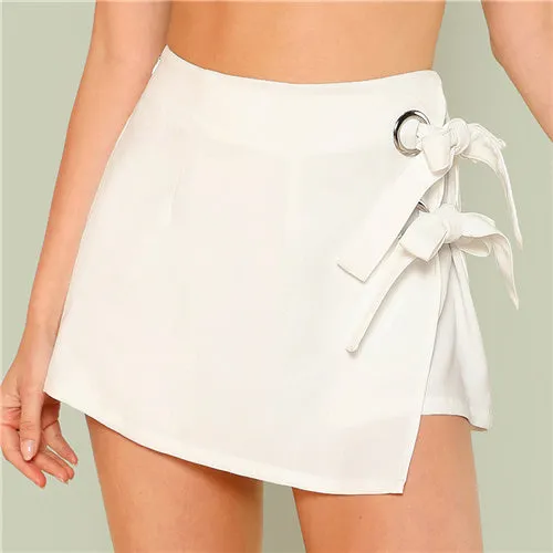 Side Bow Tie Knotted Overlap Wrap Shorts