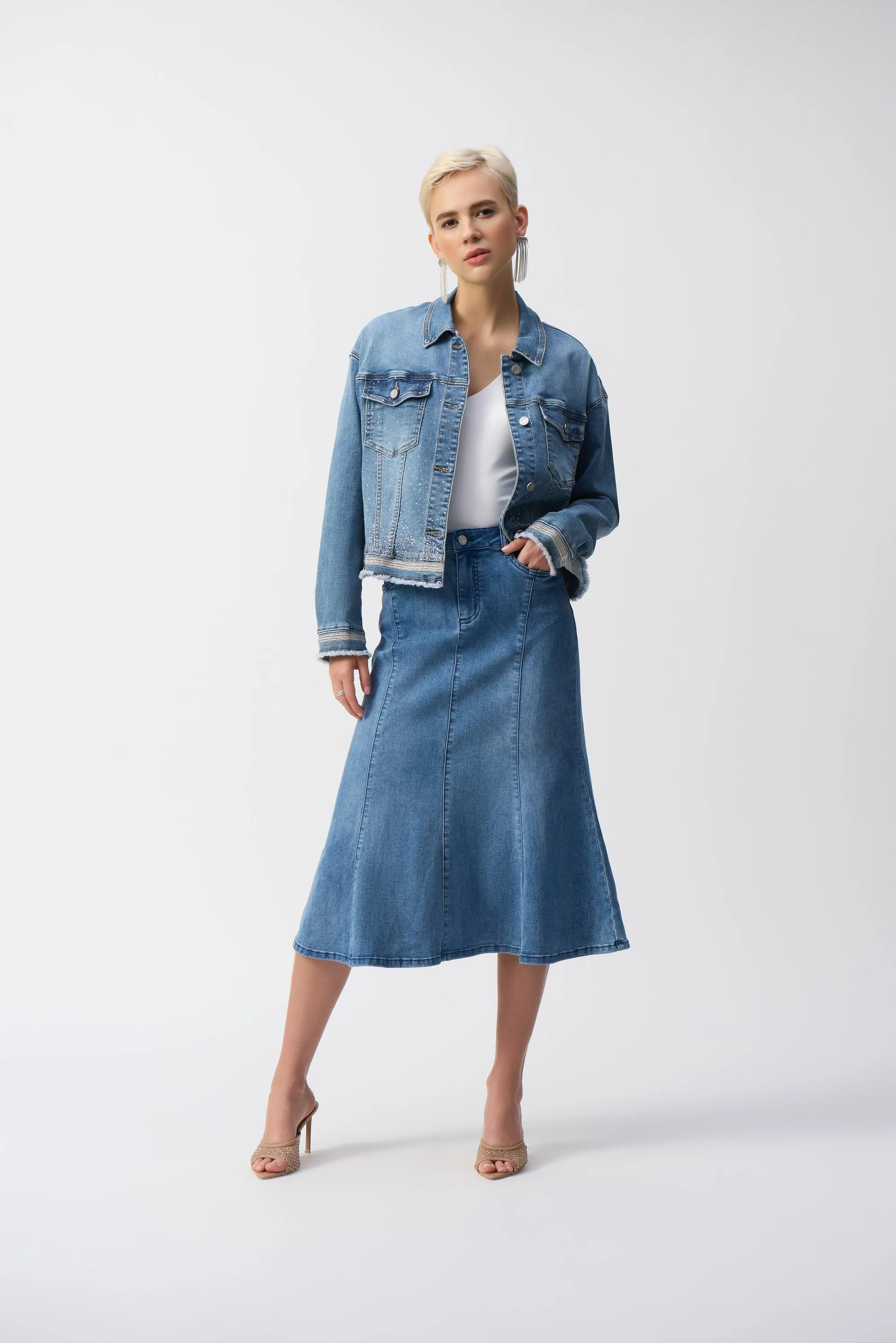 Stretch Denim Trumpet Skirt