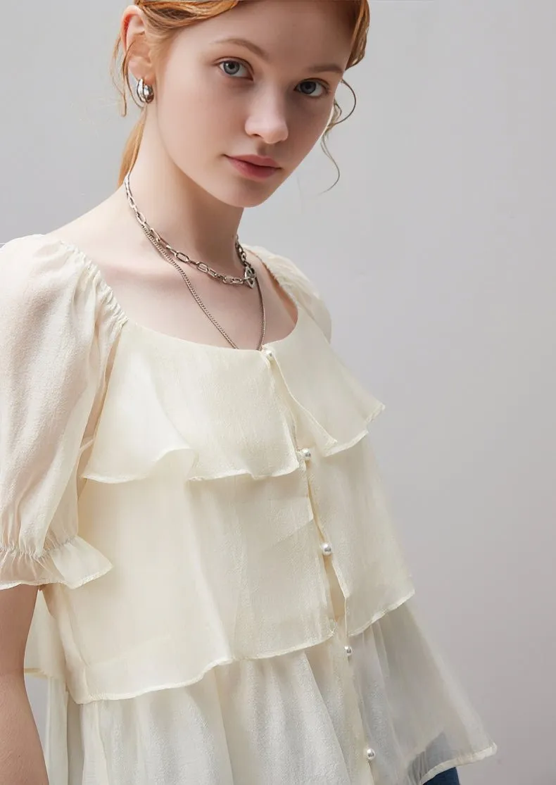 SUMMER RUFFLE STITCH PUFF SLEEVE TOPS