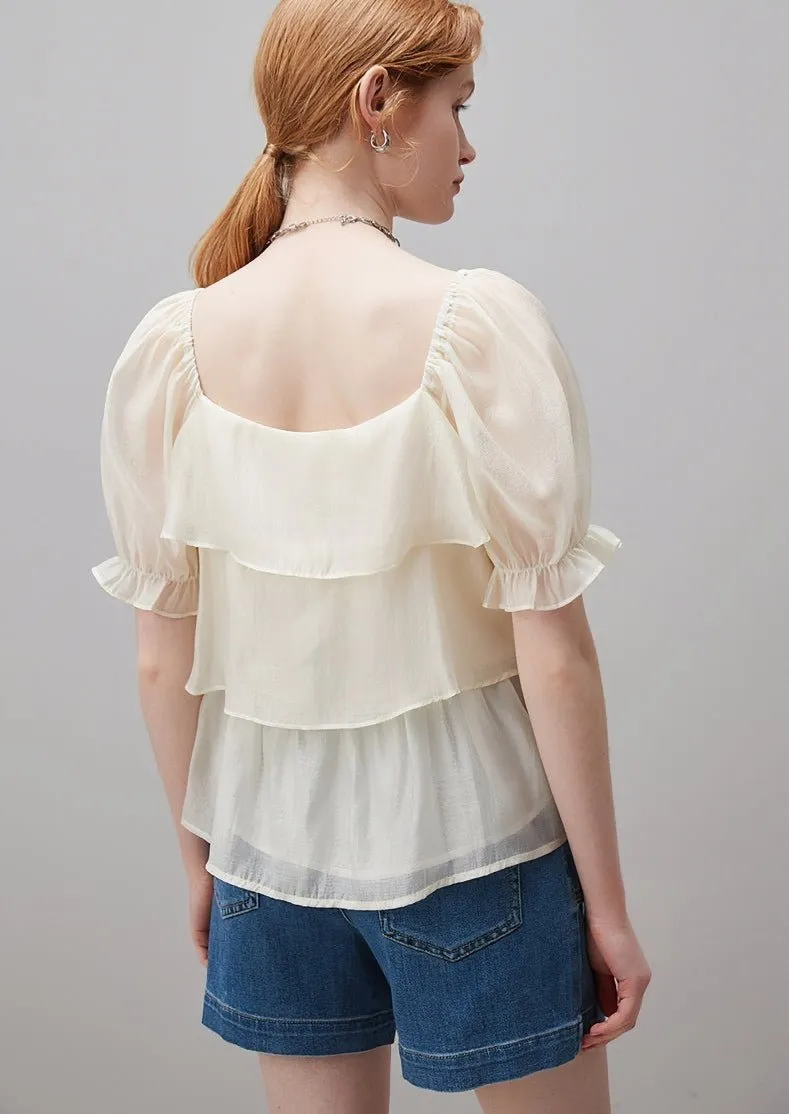 SUMMER RUFFLE STITCH PUFF SLEEVE TOPS