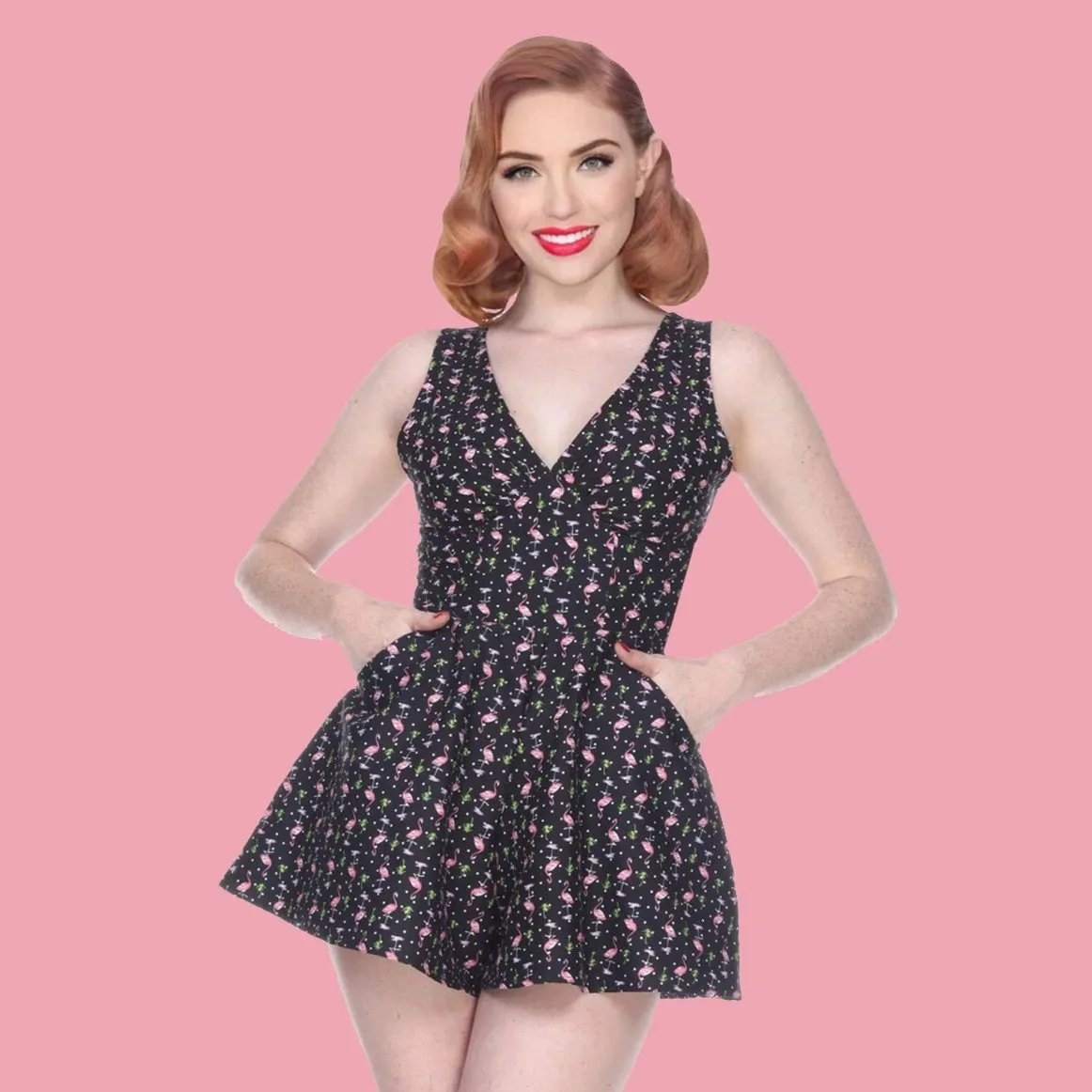 Sweetheart Flamingo Print Romper