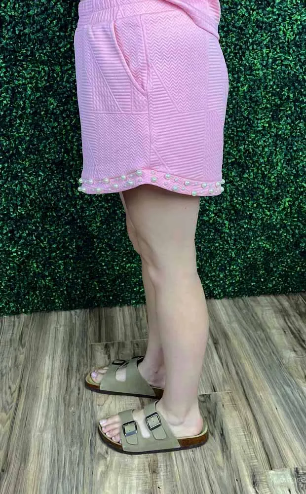 Textured Shorts with Pearl Detail in Pink by Umgee