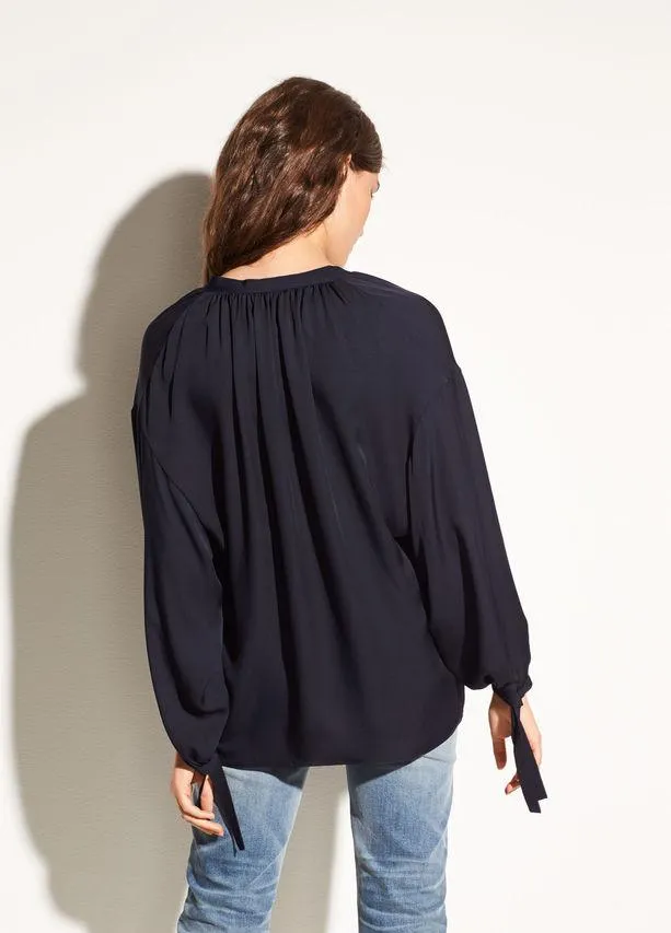 Vince - Tie Front Poet Blouse in Coastal Blue