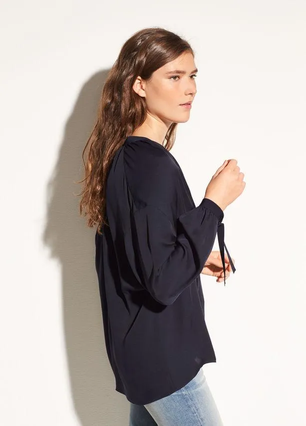 Vince - Tie Front Poet Blouse in Coastal Blue