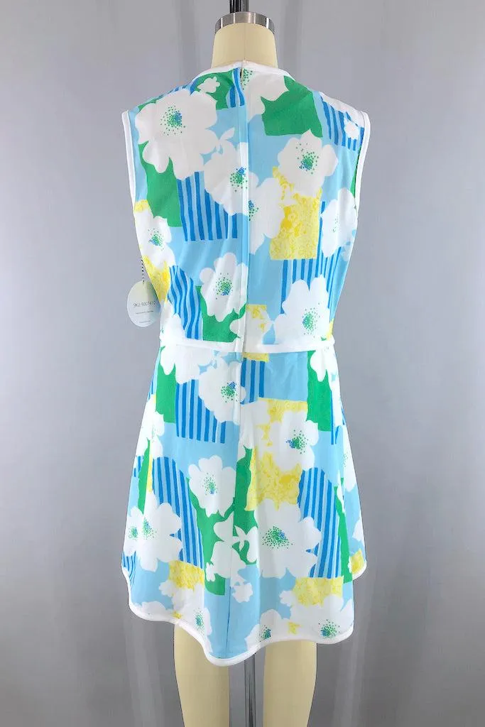 Vintage Preppy Blue Floral Romper