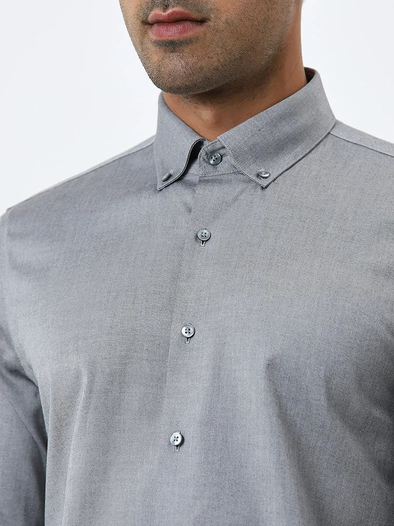 WES Formals Grey Solid Slim-Fit Cotton Shirt