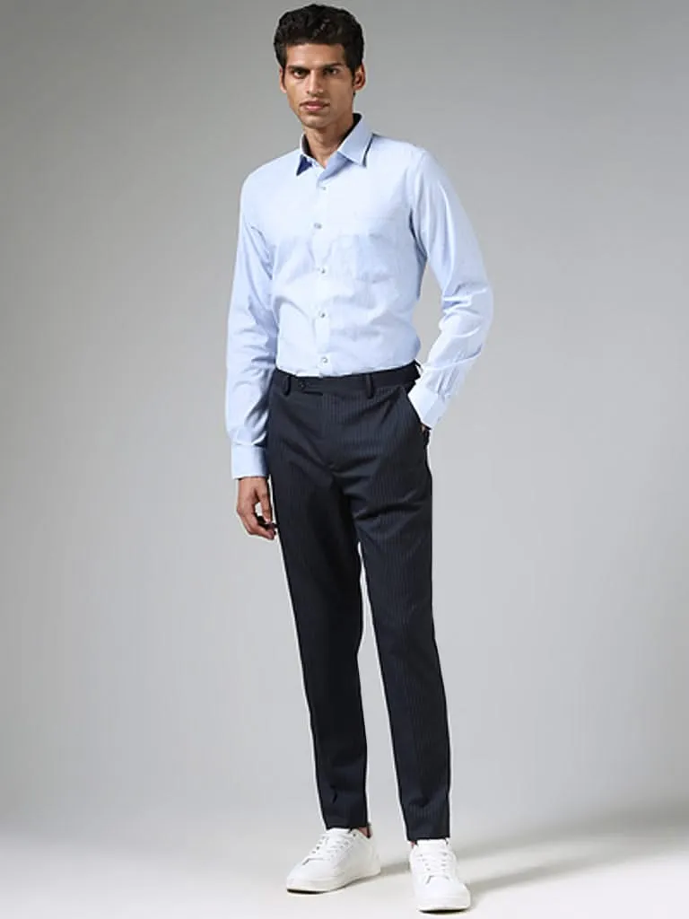 WES Formals Light Blue Printed Slim-Fit Shirt