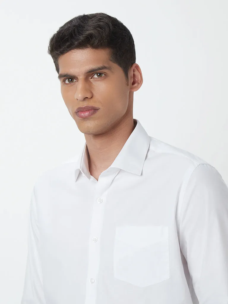 WES Formals White Cotton Slim-Fit Shirt