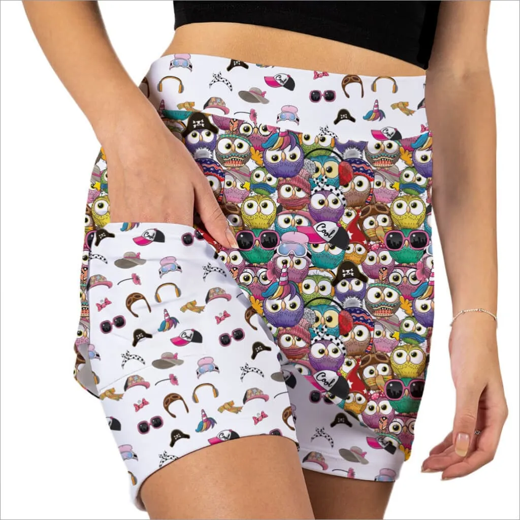 WHO GIVES A HOOT OWL PRINTED SKORT